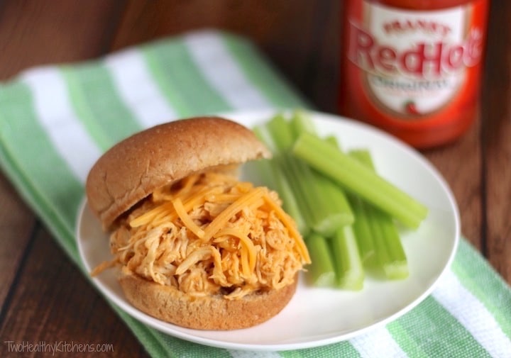 Healthy CrockPot Buffalo Chicken Sandwiches