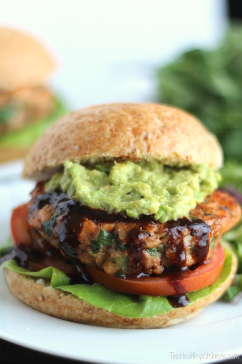 Asian Salmon Burgers with Avocado and Hoisin Sauce | Two Healthy Kitchens
